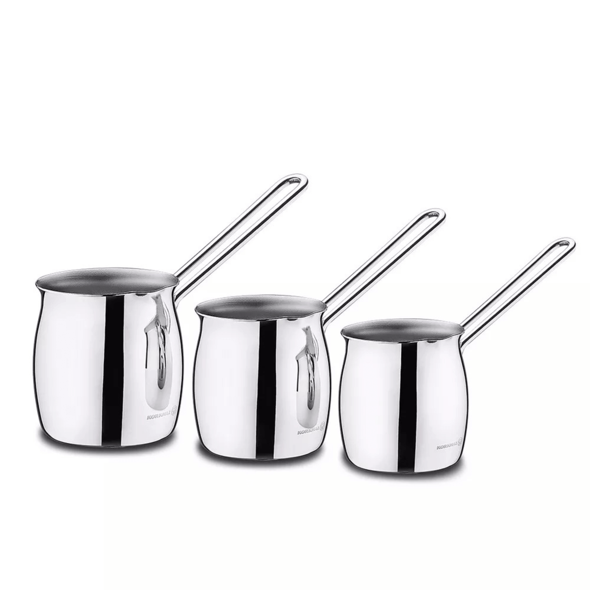 Korkmaz Tombik 3 Piece Stainless Steel Turkish Coffee Pot Set
