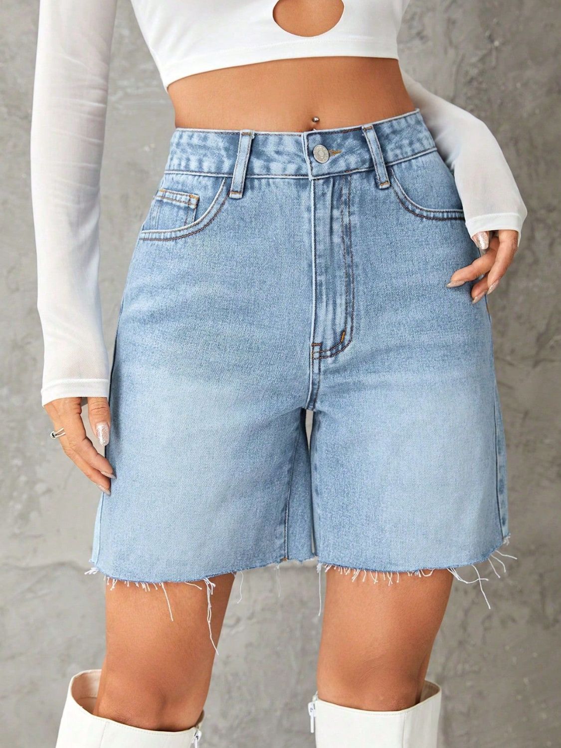 Frayed Hem Denim Shorts