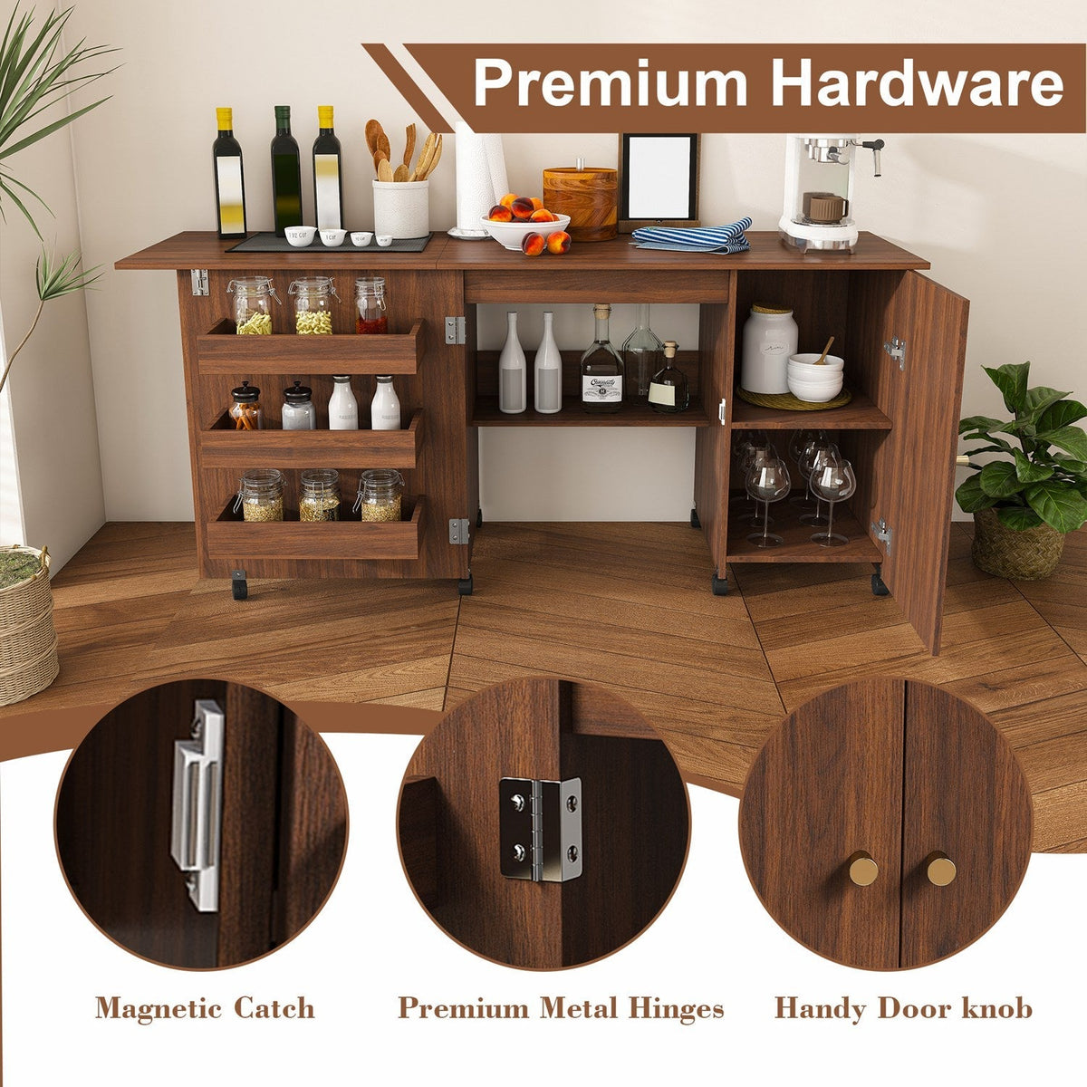 57.5" Foldable Sewing Machine Table with Storage & Casters