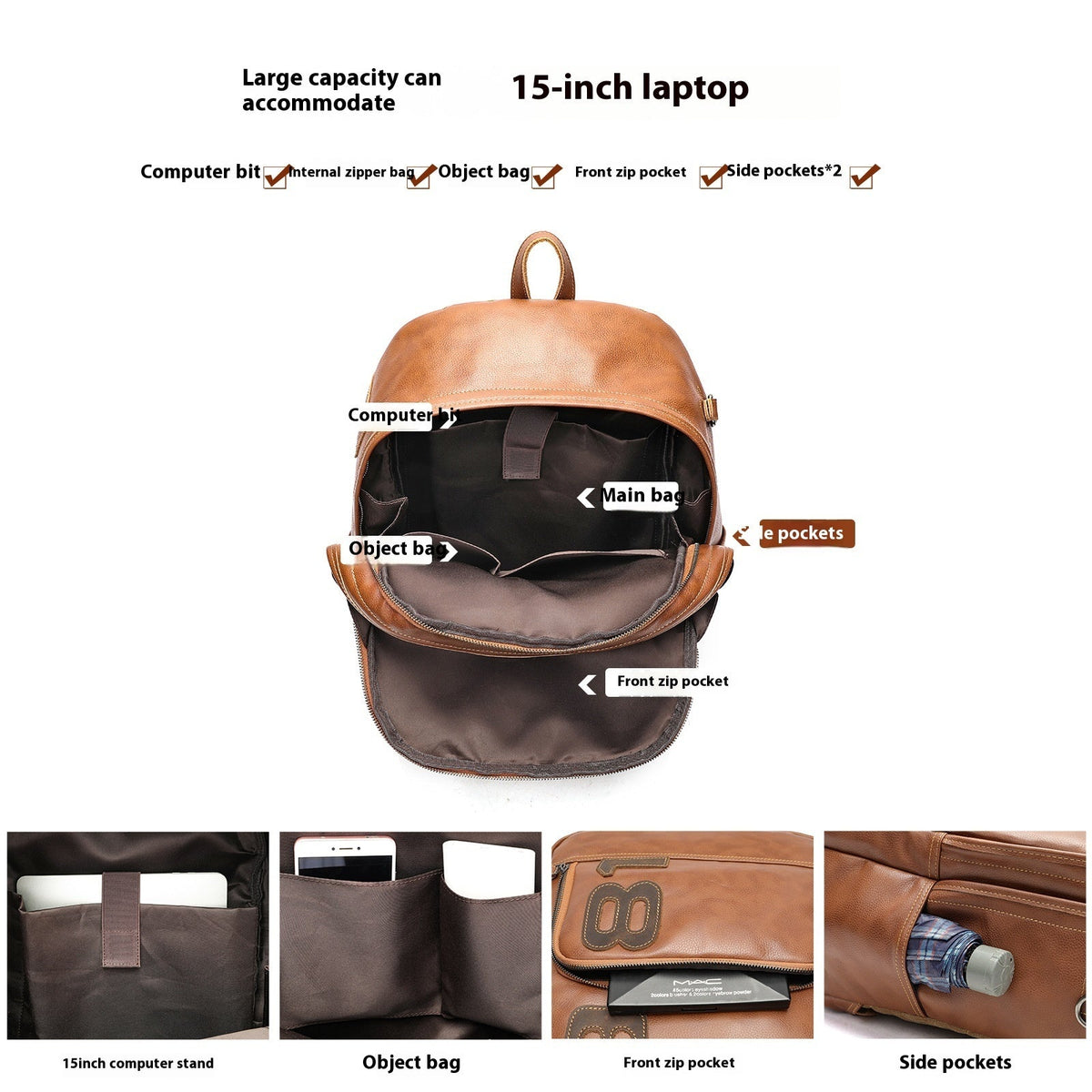 High-Sense Large Capacity Leather Travel Backpack
