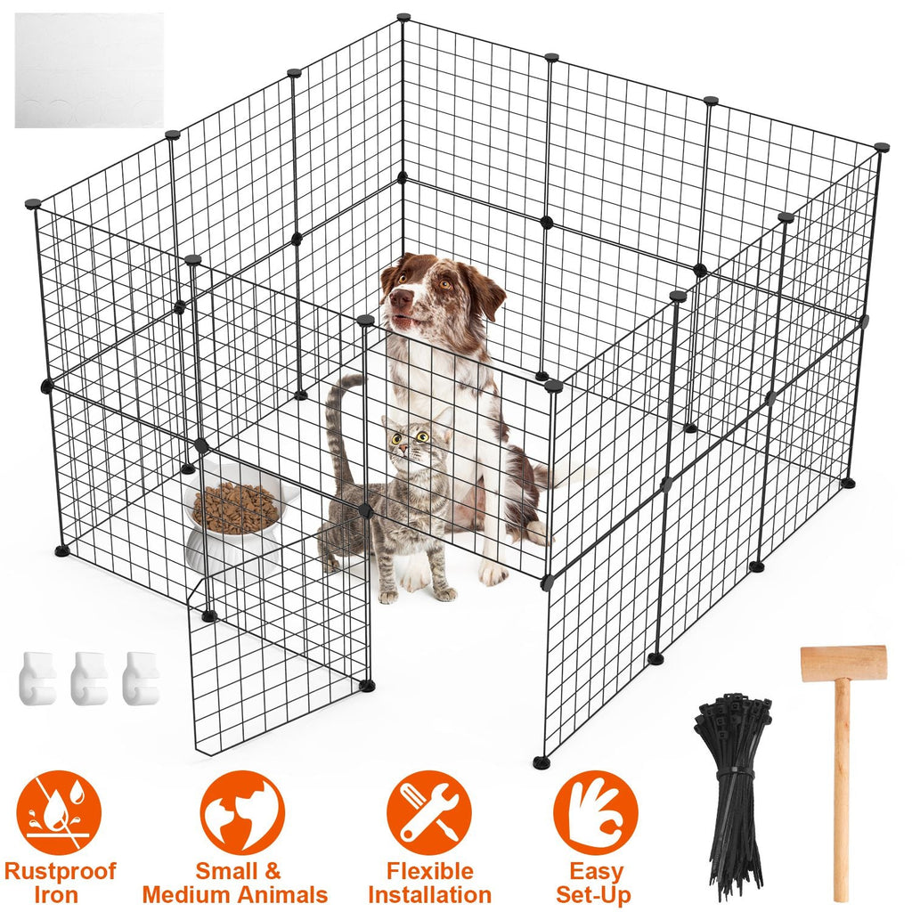 Small Animal Playpen with Door Dog Metal Playpen Small Medium Kitten Puppy Guinea Pig Rabbit Kennel Small Animal Cage Metal Wire Fence For Indoor Outd