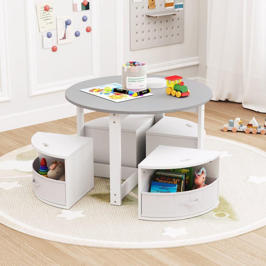5 Piece Toddler Round Nesting Table with 4 Storage Stools for Activity