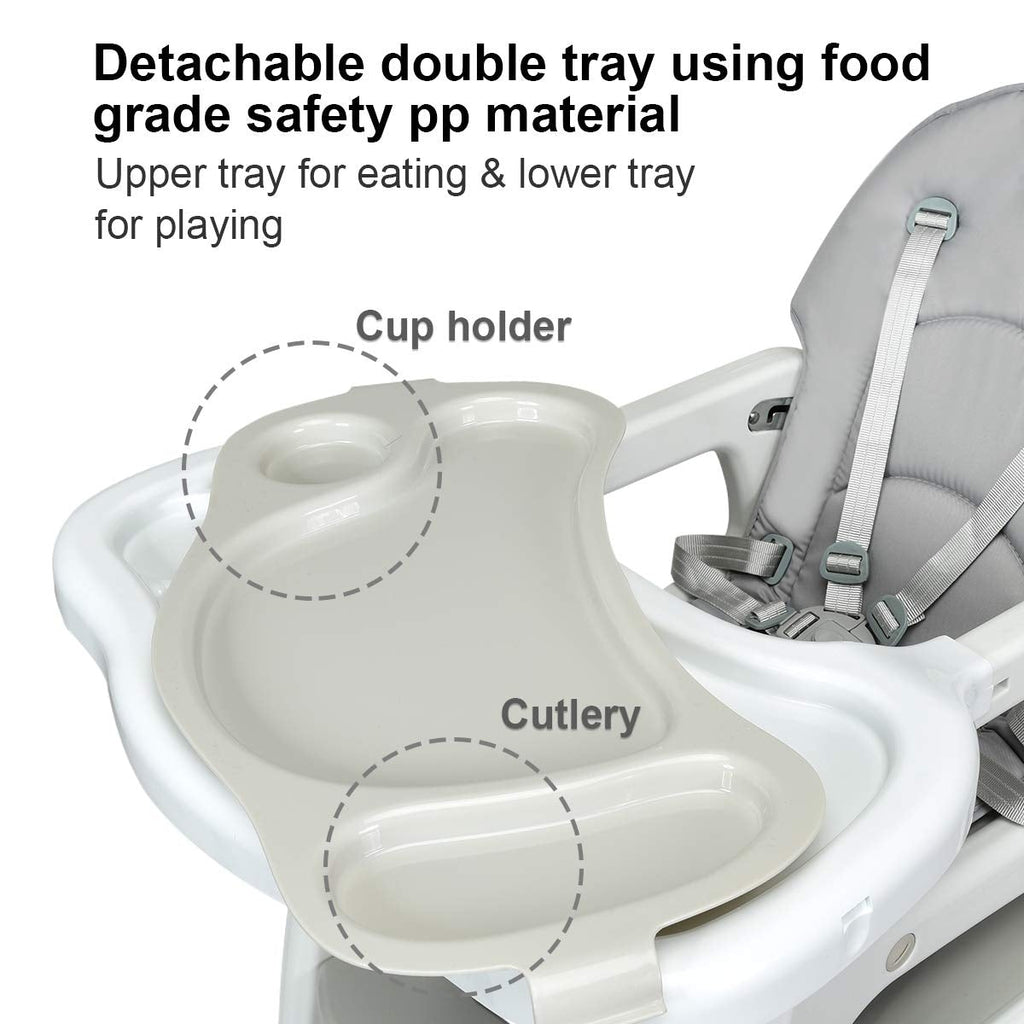 3-in-1 Baby High Chair with Lockable Universal Wheels-Gray