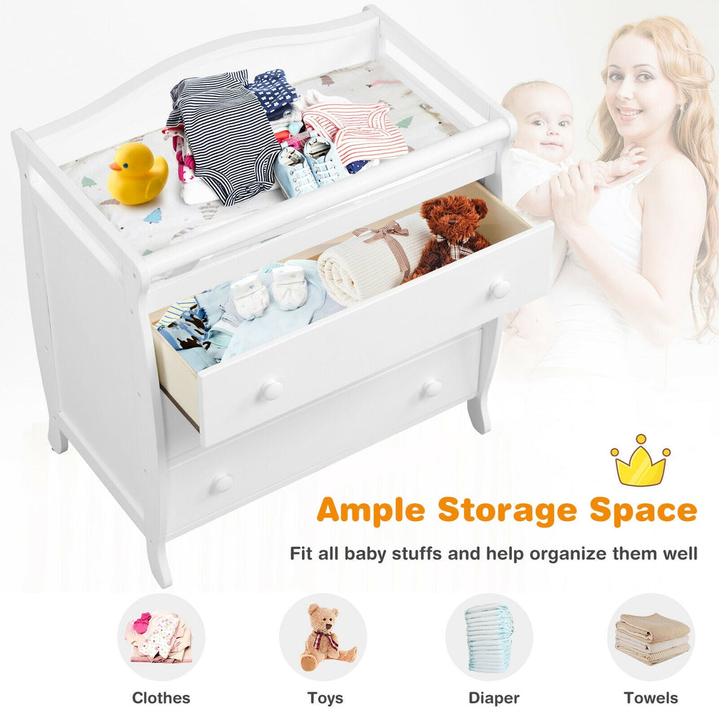 Baby Changing Table Infant Diaper with 3 Drawers and Safety Belt-White