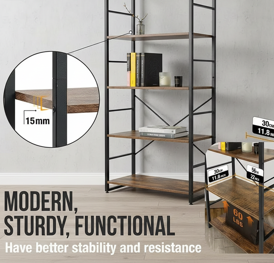 Industrial Bookshelf – /4/5/6/Triple-Tier Metal Storage Shelf
