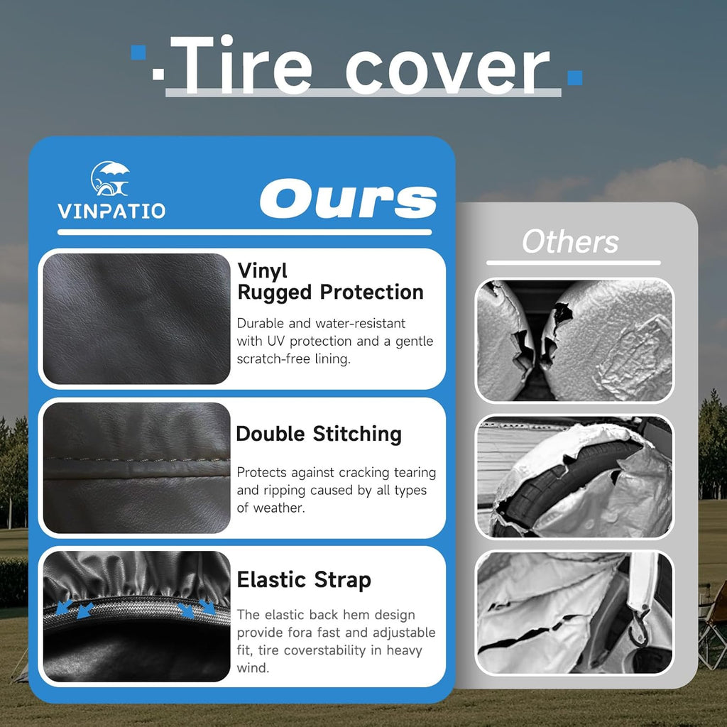 Set of 4 Black Waterproof RV Tire Covers – Heavy-Duty Wheel Protectors for Trailers, Campers, Trucks, SUVs & Motorhomes