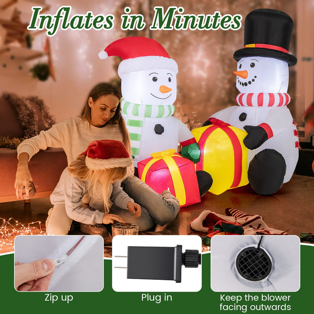 5 Feet 2 Cute Blow-up Snowman Christmas Inflatables with Gift Boxes