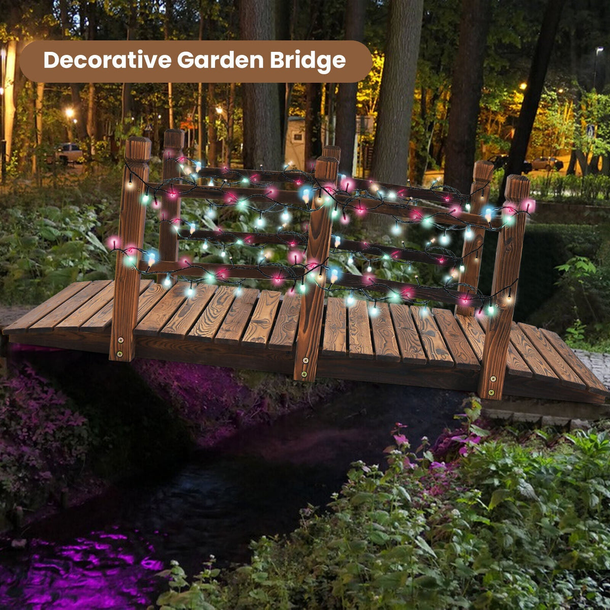 5 Feet Wooden Garden Bridge with Safety Rails