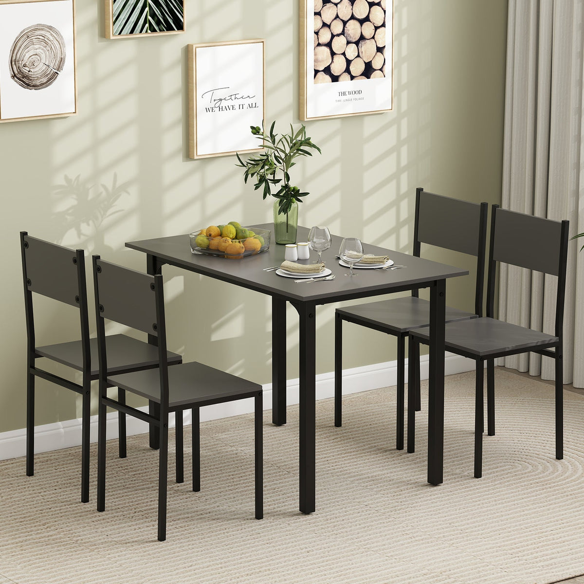 5 Piece Dining Table Set Industrial Style Kitchen Table and Chairs for 4