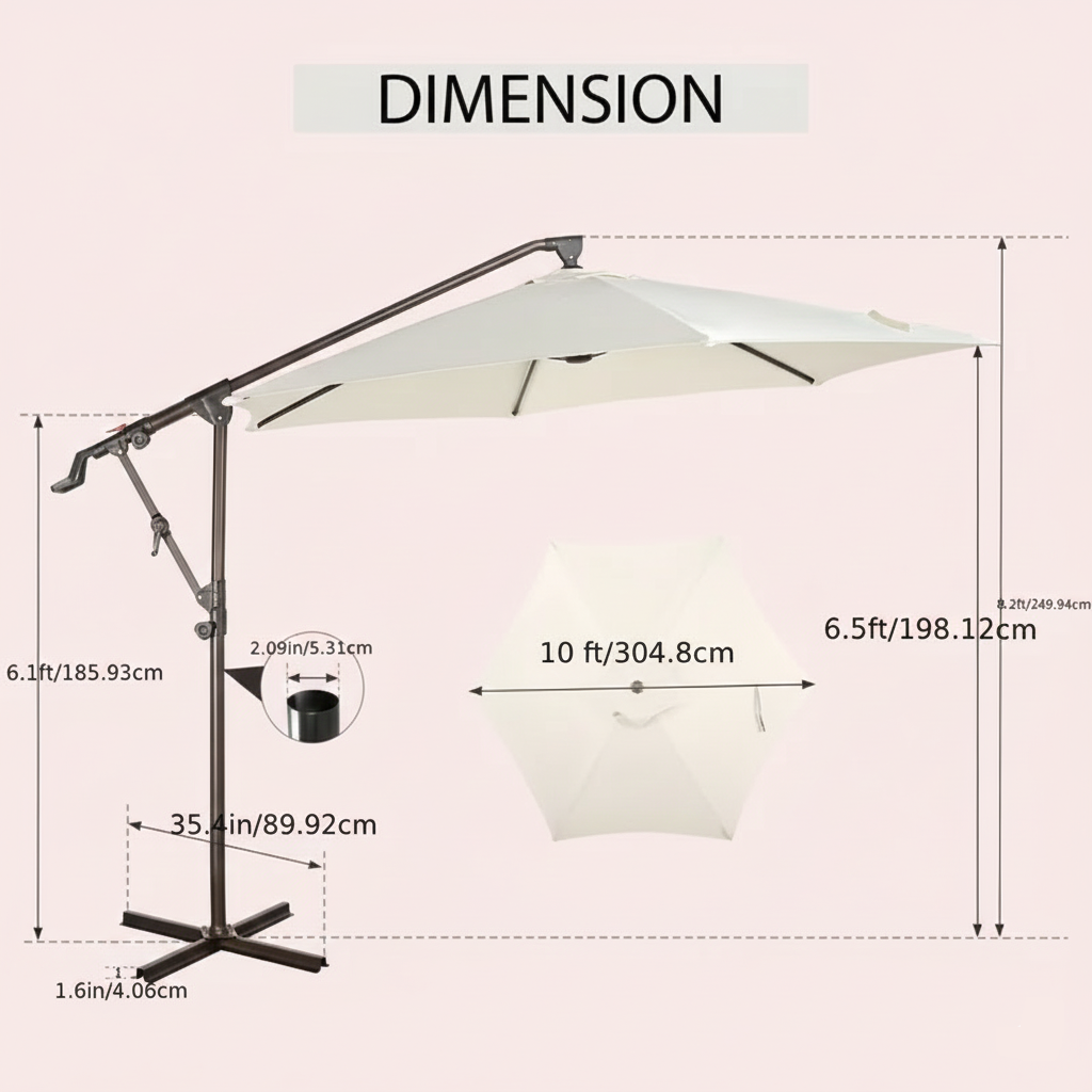 10 ft Cantilever Patio Umbrella with Crank – Multiple Colors