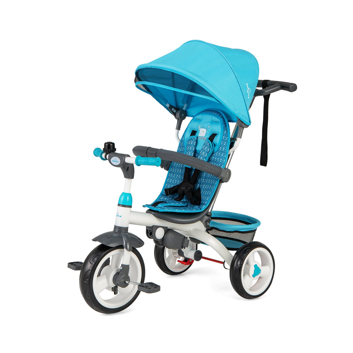 5-in-1 Detachable Baby Stroller Tricycle with Round Canopy-Blue
