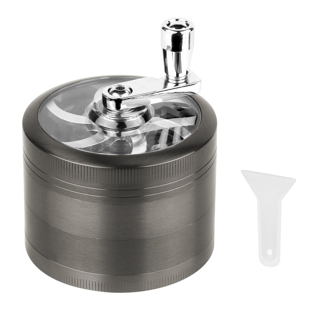 Herb Spice Tobacco Grinder 2.5-inch 4-Piece Zinc Alloy Hand Crank Crusher Kitchen Mill with Pollen Scraper