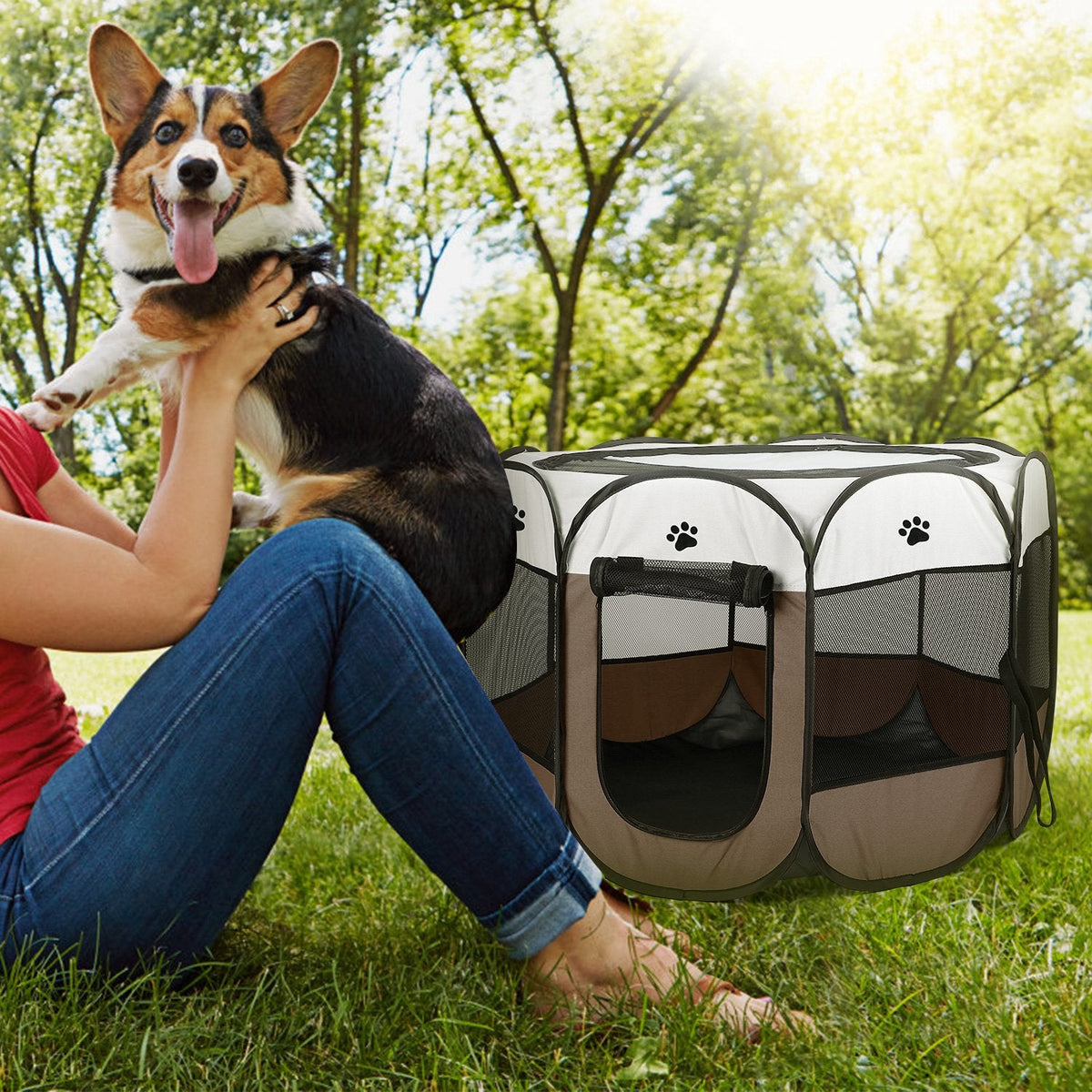 Portable Foldable Pet Tent Exercise Pen Kennel Removable Zipper Top and Bottom Water Resistant Indoor Outdoor Use For Dogs Cats Other Pets