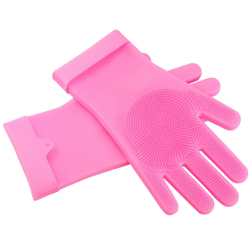 1 Pair Magic Silicone Brush Dishwashing Gloves Cleaning Sponge Pet Scrubber Heat Resistant Wash Gloves