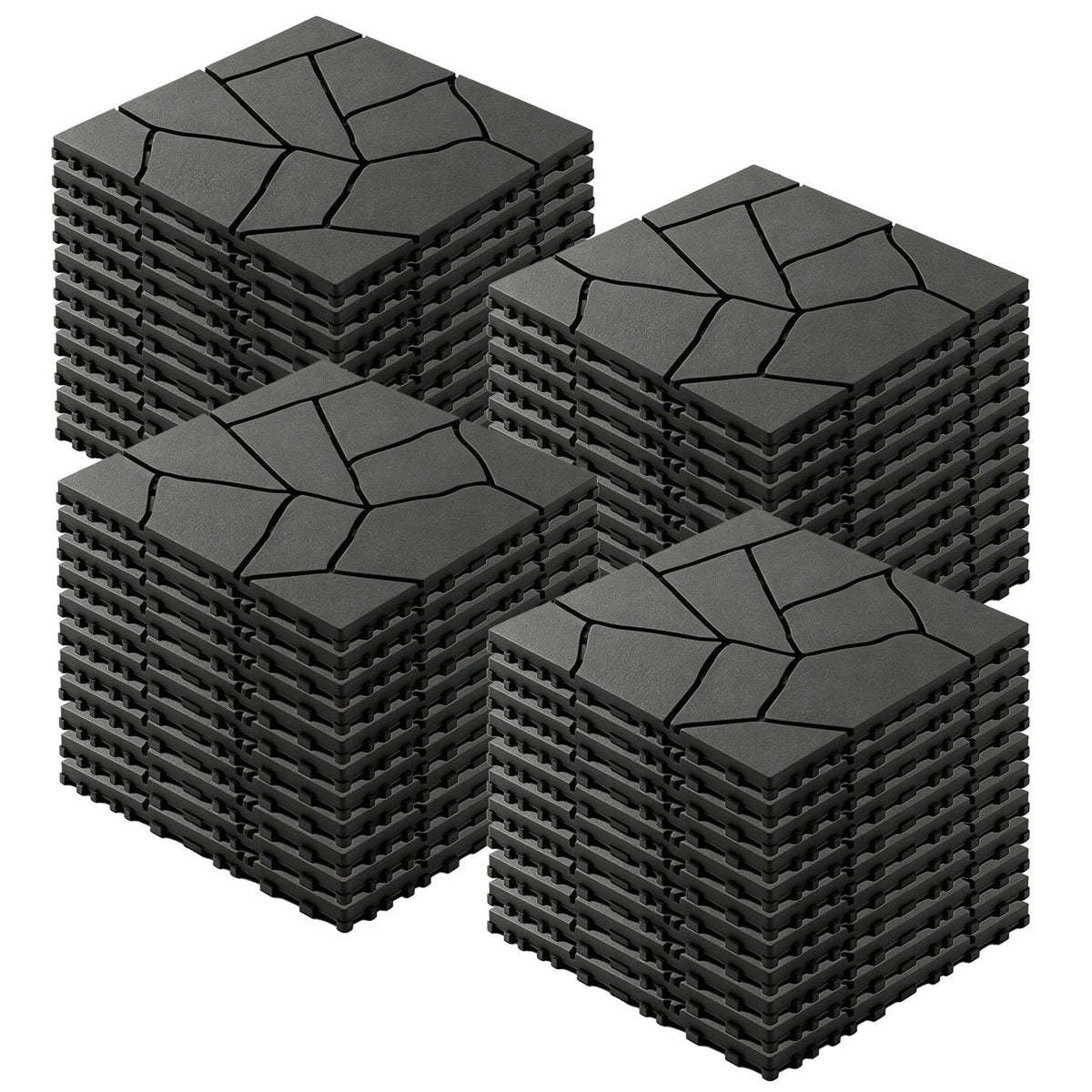 Interlocking Patio Deck Tiles 12 Inch Stone Pattern 44-Piece Set