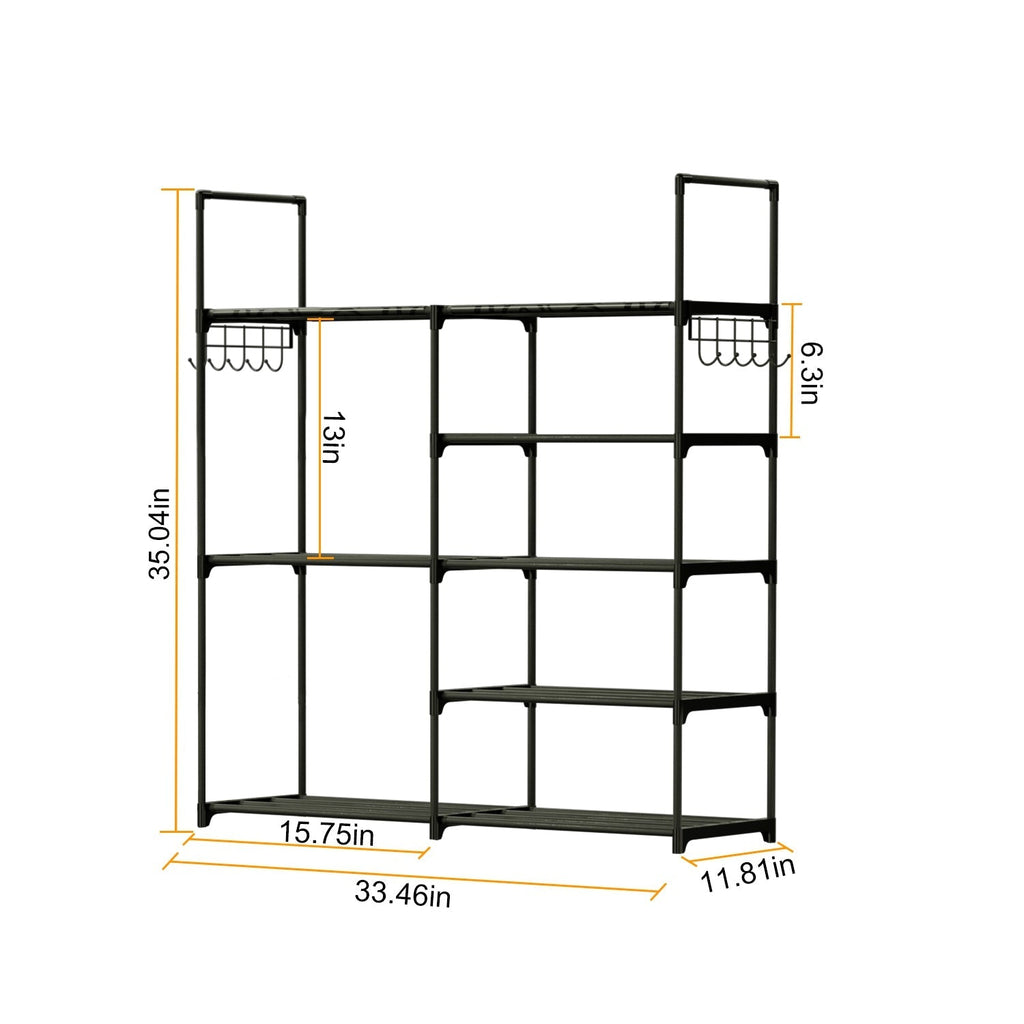 5 Tiers Plus 3 Tiers Shoe Rack Metal Shoe Storage Shelf Free Standing Shoe Stand 16+ Pairs Shoe Tower Unit Tall Shoe Organizer with 2 Row Hooks for En
