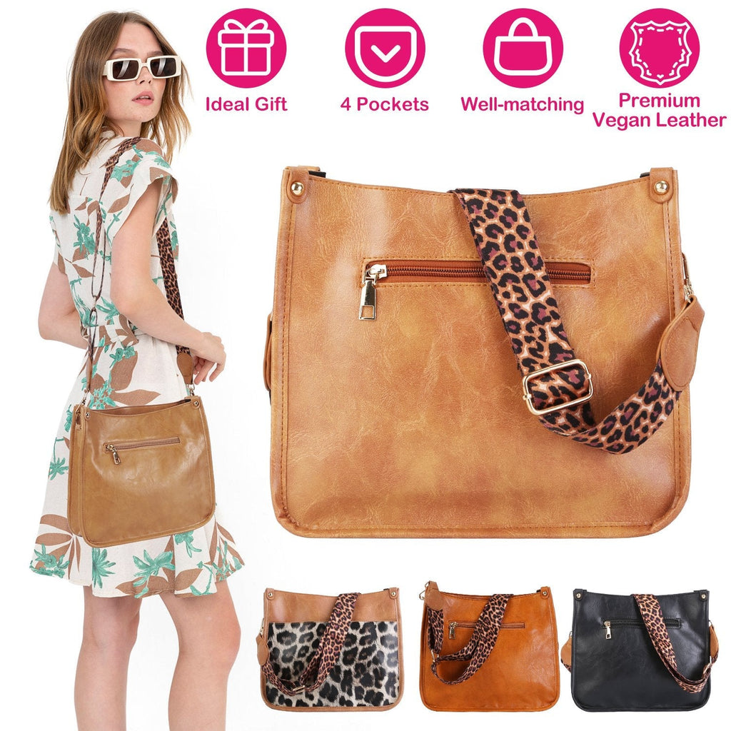 Women Fashion Leather Crossbody Bag Shoulder Bag Casual Handbag with Flexible Wearing Styles Adjustable Guitar Strap