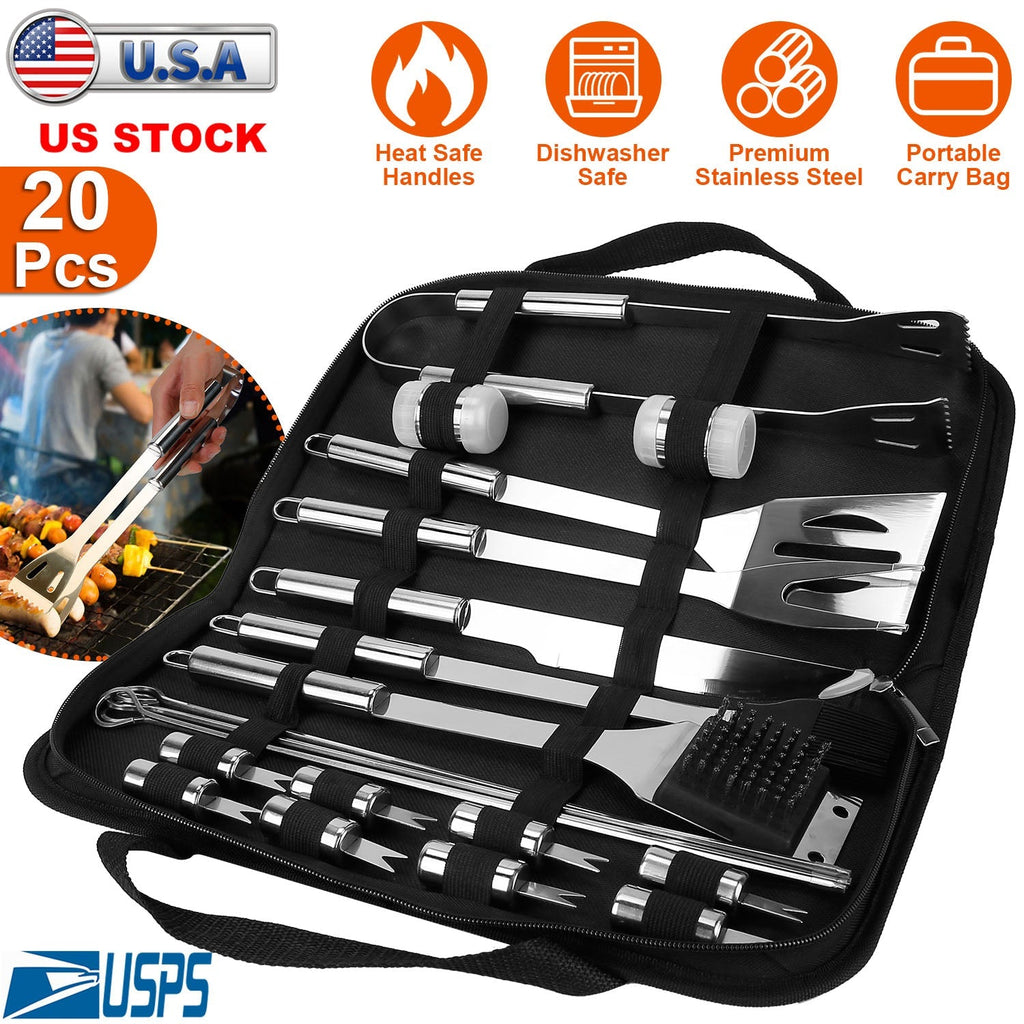 20-Piece Stainless Steel BBQ Grill Tool Set with Carry Case