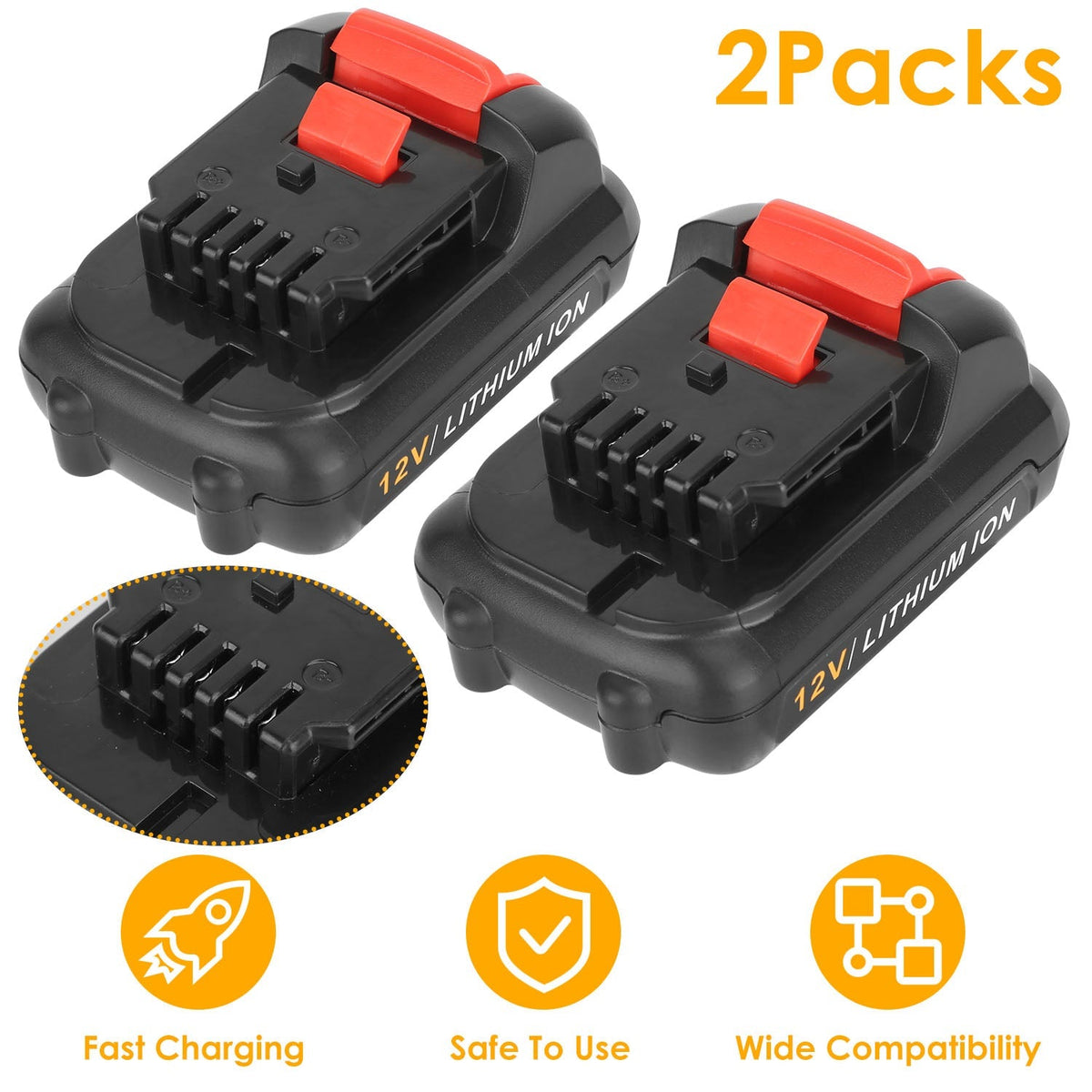 2 Packs 12V Li-ion Power Tool Battery Replacement Compatible with Dewalt DCB123 DCB127 DCB122 DCB124 DCB121 DCB120 DCB125