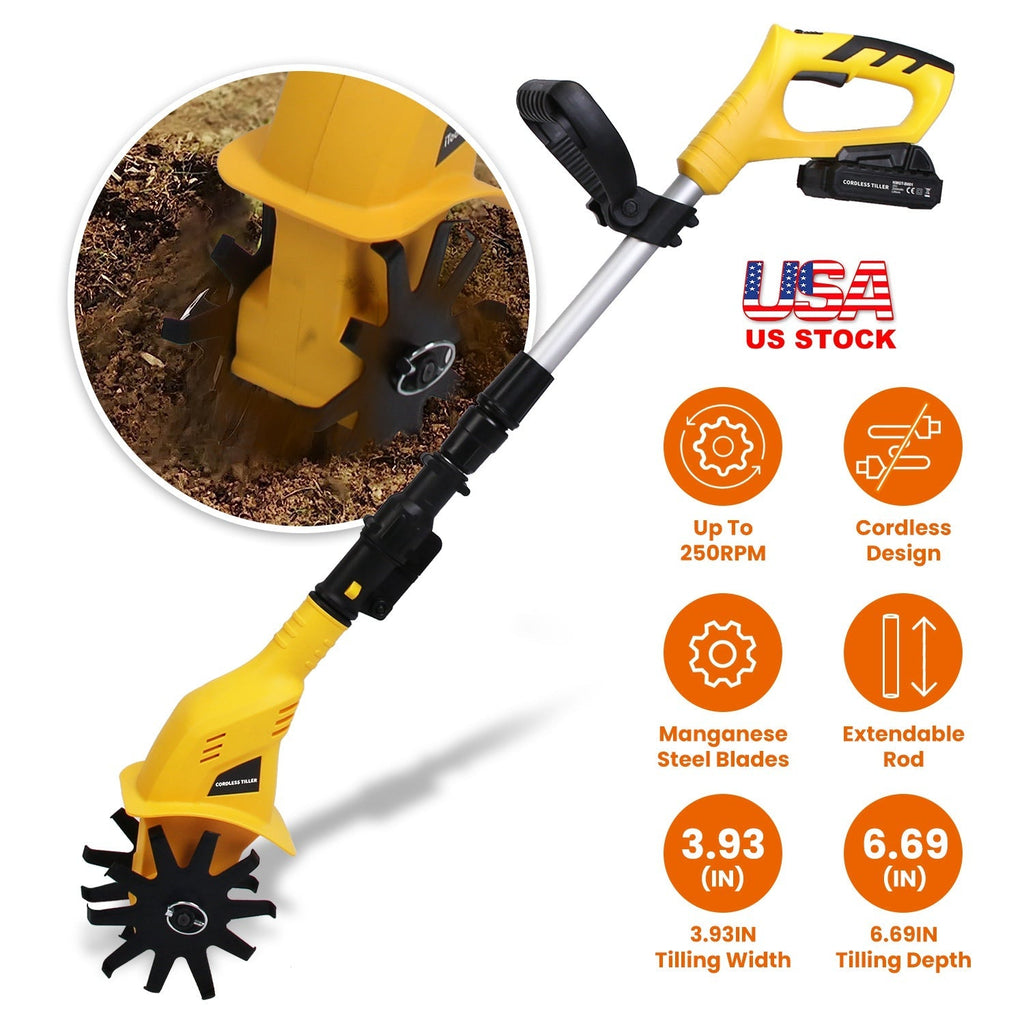 Cordless Electric Garden Tiller Cultivator With 20V Rechargeable Battery 3.93In Width 6.69In Depth 250RPM Max For Garden Yard Farm Lawn