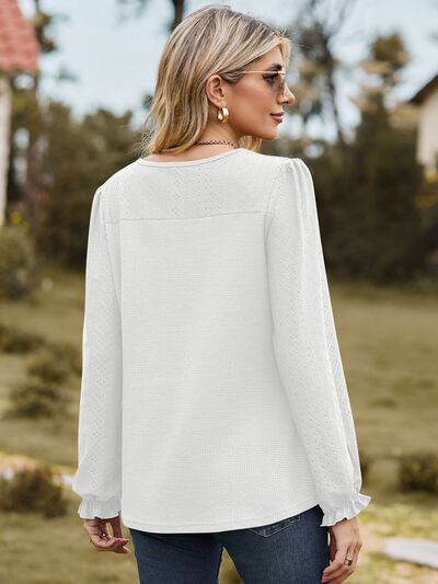 Round Neck Flounce Sleeve Top