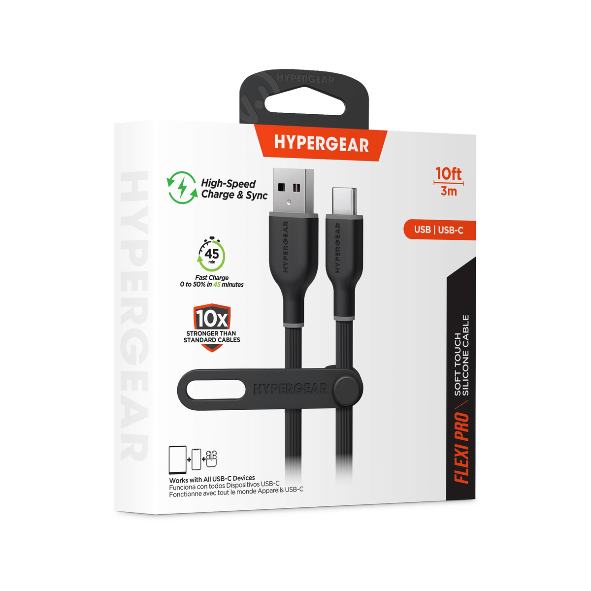 HyperGear Flexi PRO USB to USB-C Cable 10ft