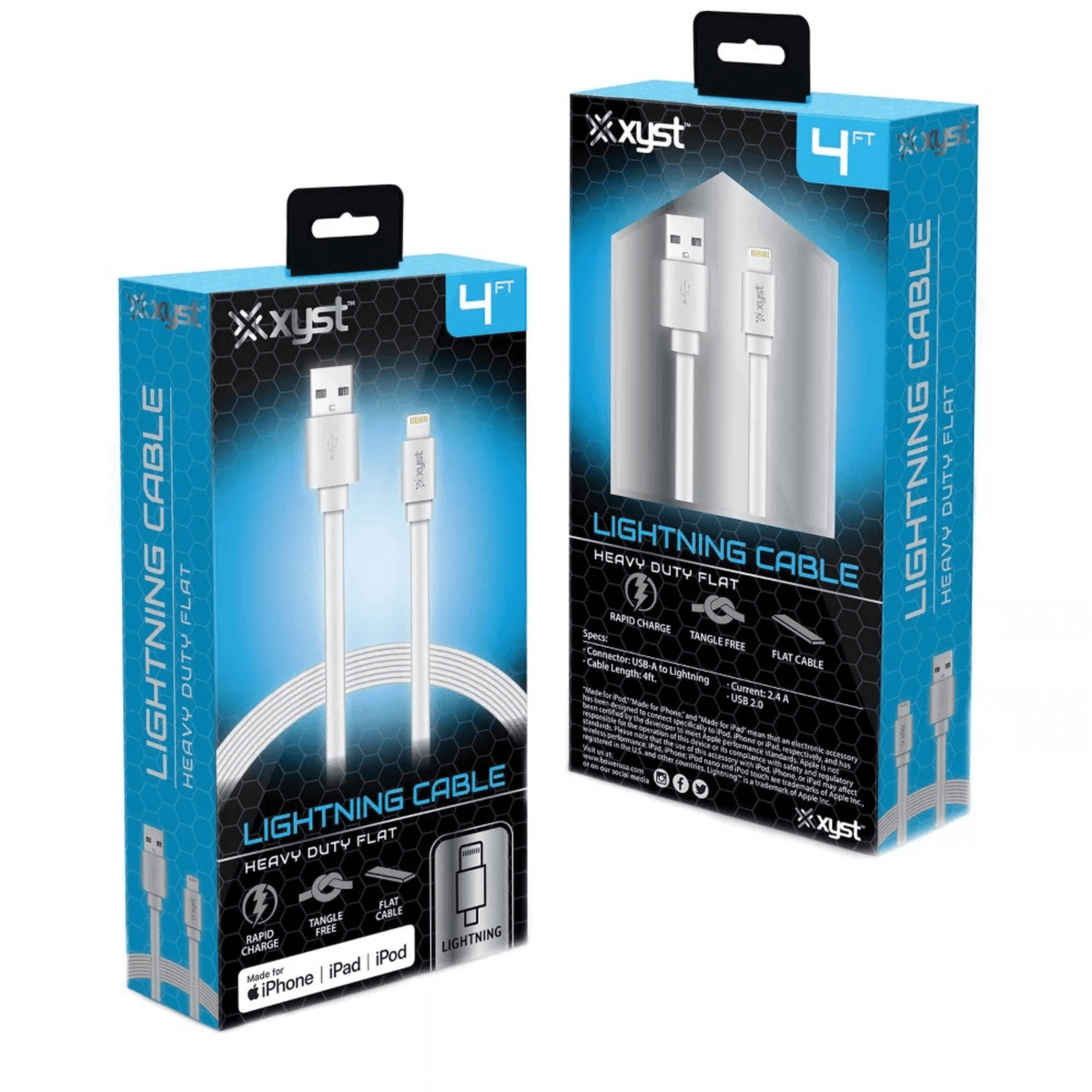 Xyst Charge and Sync USB to Lightning Flat Cable 4Ft