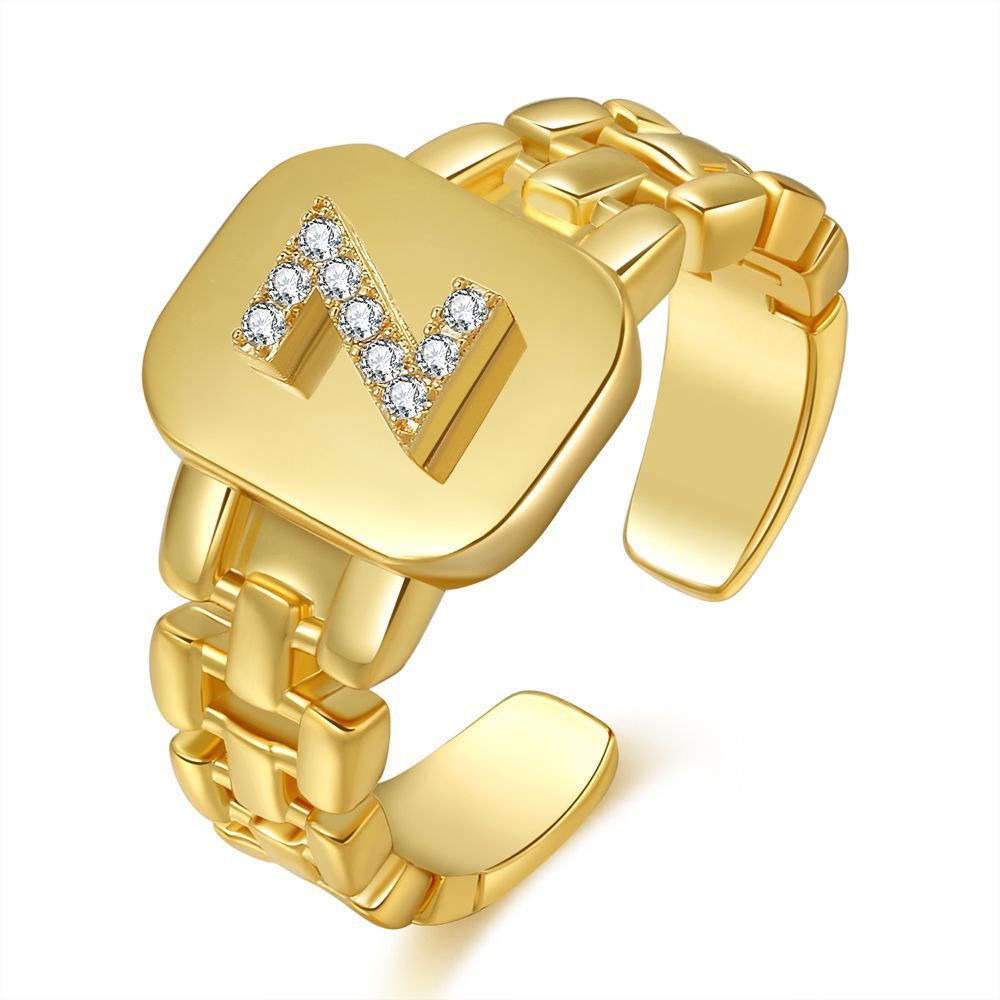 Letter Series Gold-plated Zircon Strap Design Ring