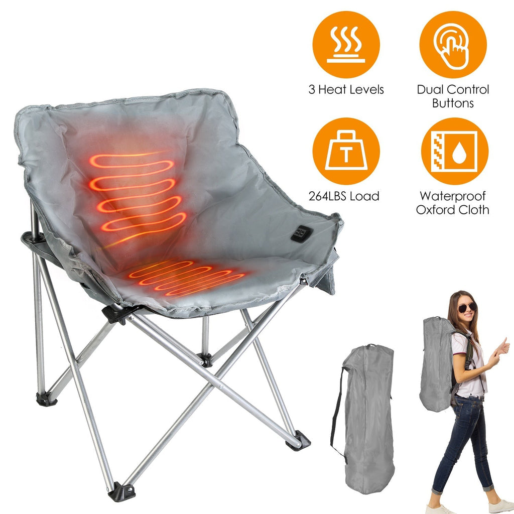 Heated Camping Chair For Adult Outdoor Activities Portable Folding Heated Chair With 3 Adjustable Heat Levels Heating Backrest Cushion Support 264LBS