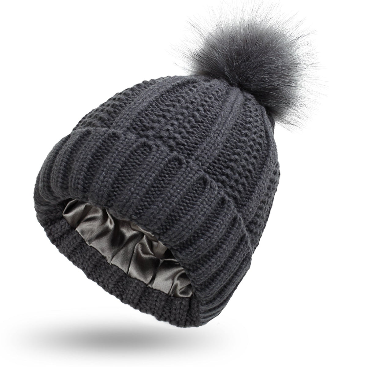 Winter Knitted Hats Fashion Stretchy Lined Skull Hats For Women Faux Fur Pom Pom Hat Keep Warming Beanie Hat