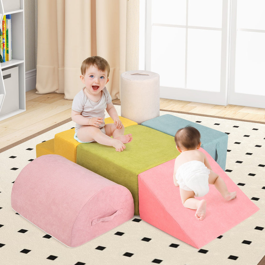 6-Piece Baby Climbing Blocks with 30D High-Density Foam and Carrying Handles-Macaron Multicolor