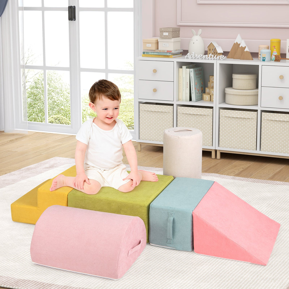 6-Piece Baby Climbing Blocks with 30D High-Density Foam and Carrying Handles-Macaron Multicolor