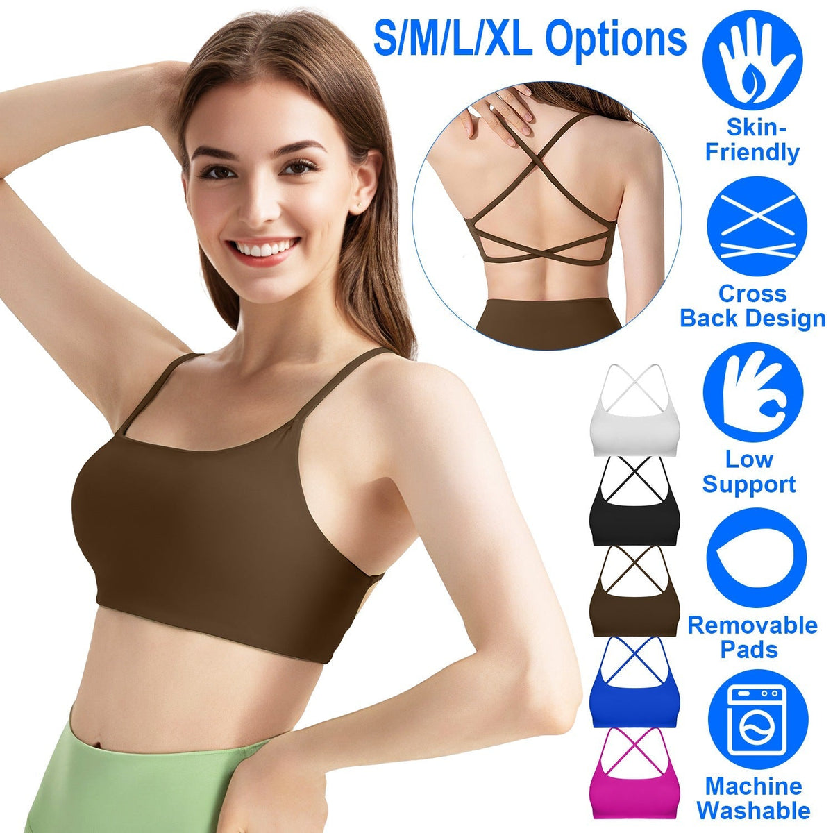 Women Cross Back Sport Bras Padded StrappyÊCrop Open Back Low Impact Bras SexyÊFitnessÊTank Tops with Removable Pads Thin Straps for Gym Yoga Workout