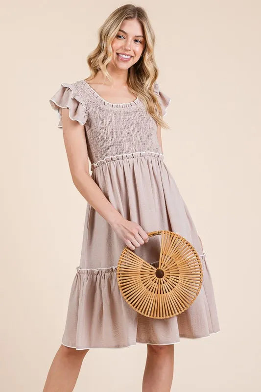 Lime 'N' Chili Ruffle Trim Smocked Dress with Contrast