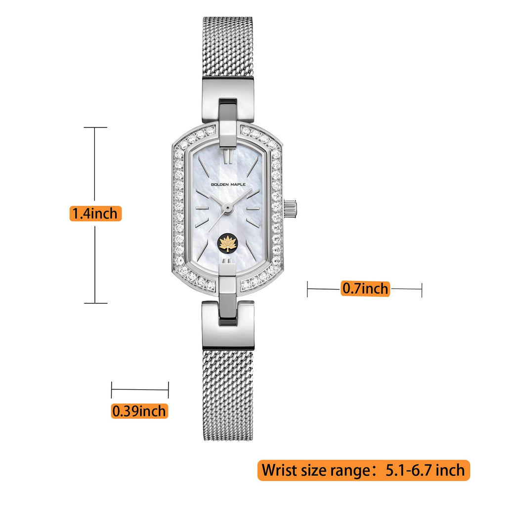 Golden Maple Watches for Women, Small Oval Stainless Steel Case, Mother fo Pearl Dial, Dainty Ladies Watches, Luxury Gifts for Her
