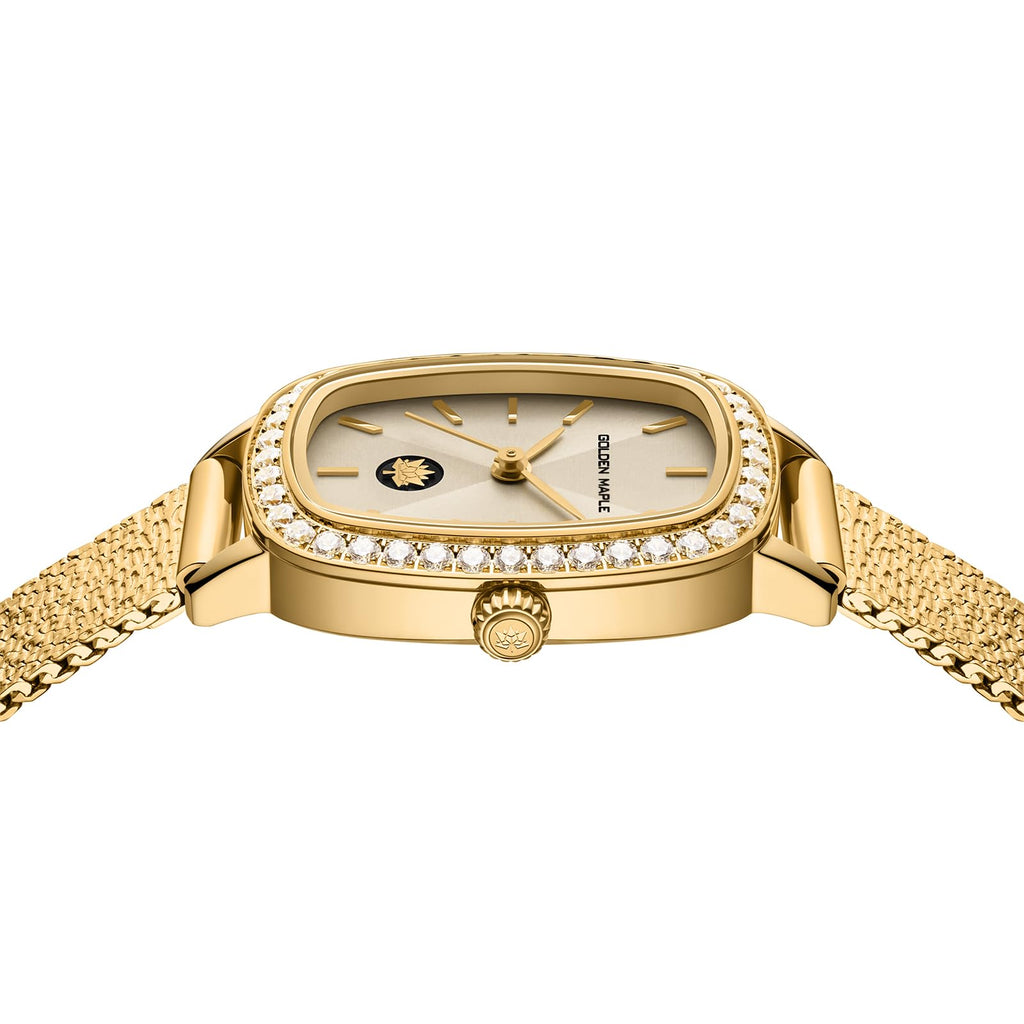 GOLDEN MAPLE Watches for Women, Dainty Gold Watch with Small Stainless Steel Case, Quartz Movement and Water Resistant, Adjustable Mesh Band