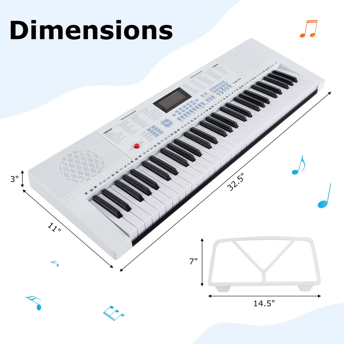61-Key Electric Piano Keyboard for Beginner-White