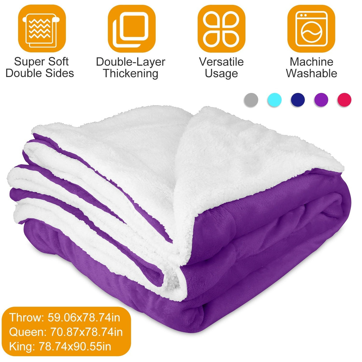 Fleece Throw Blanket Warm Soft Flannel Bed Cover Cuddly Cozy Sofa Travel Car Blanket w/ Queen King Throw Size Optional