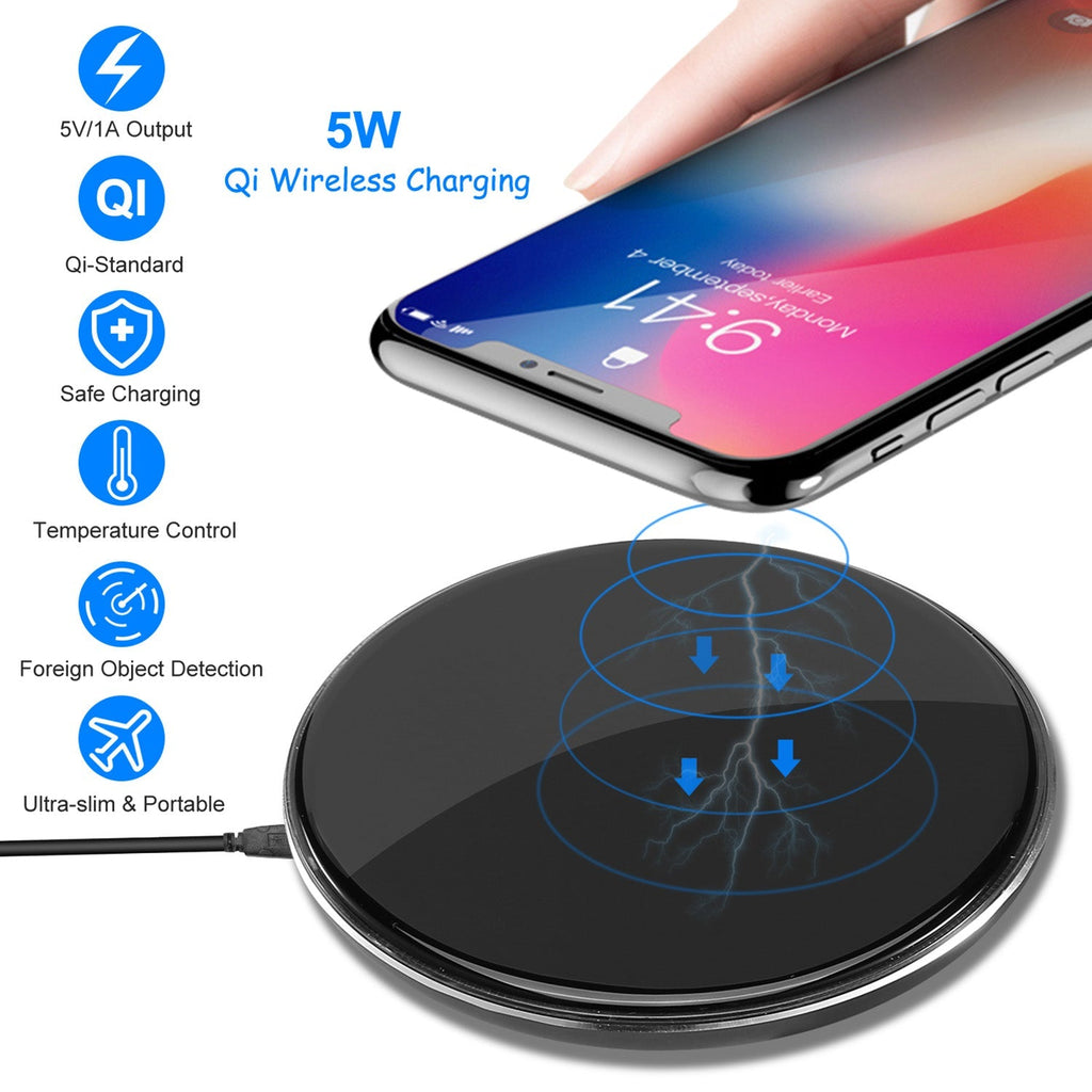 Wireless Charger Qi-Certified Ultra-Slim 5W Charging Pad for iPhone XS MAX/XR/XS/X/ 8/8 Plus/ Galaxy S10 /S9 /S8 +/ S7 /Blackberry