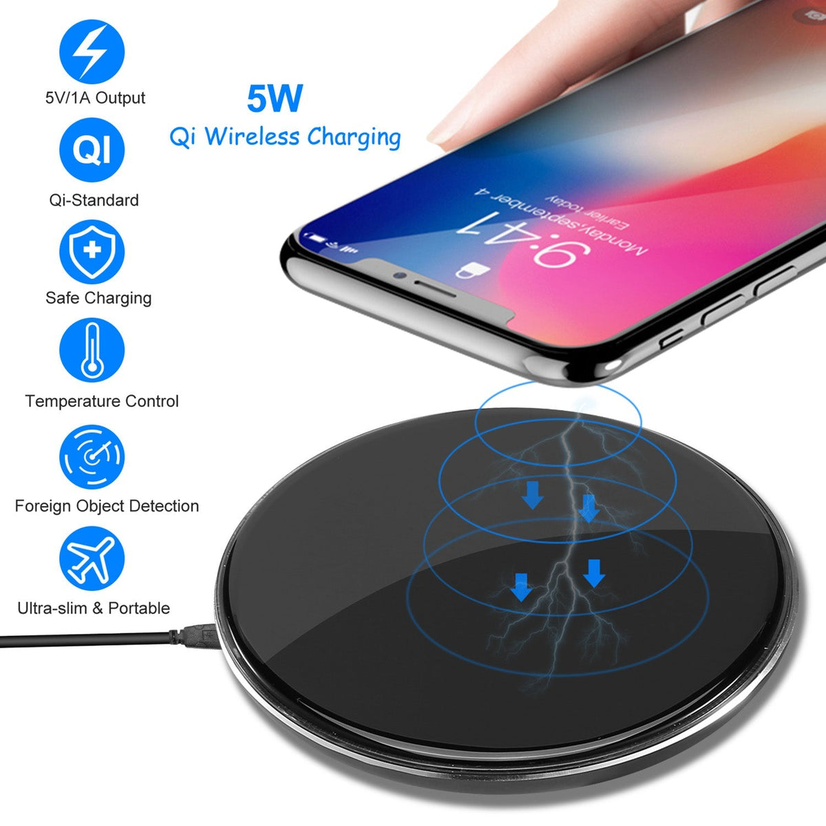 Wireless Charger Qi-Certified Ultra-Slim 5W Charging Pad for iPhone XS MAX/XR/XS/X/ 8/8 Plus/ Galaxy S10 /S9 /S8 +/ S7 /Blackberry