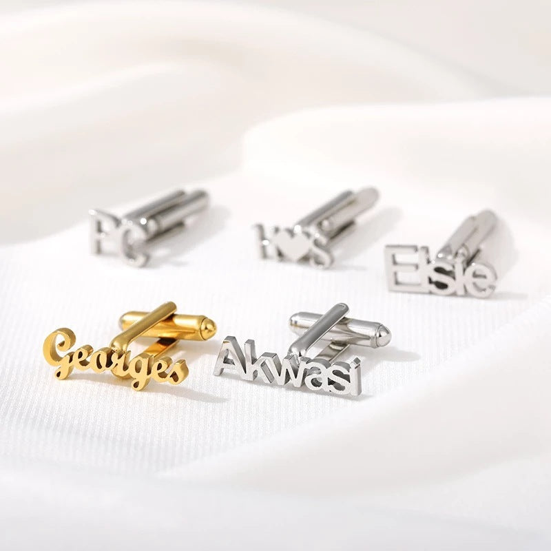 Stainless Steel Name Earrings Initials Buttons