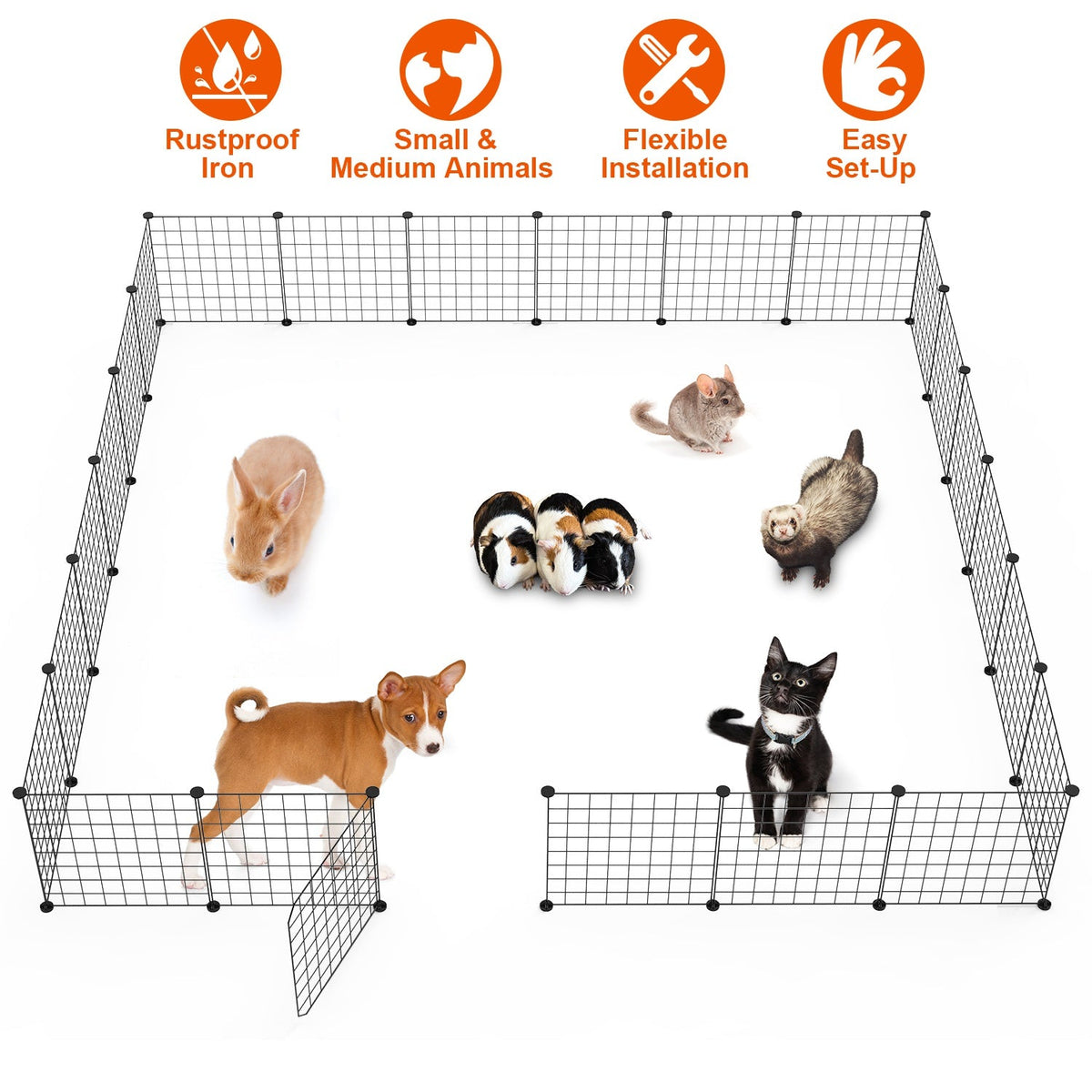 Small Animal Playpen with Door Dog Metal Playpen Small Medium Kitten Puppy Guinea Pig Rabbit Kennel Small Animal Cage Metal Wire Fence For Indoor Outd