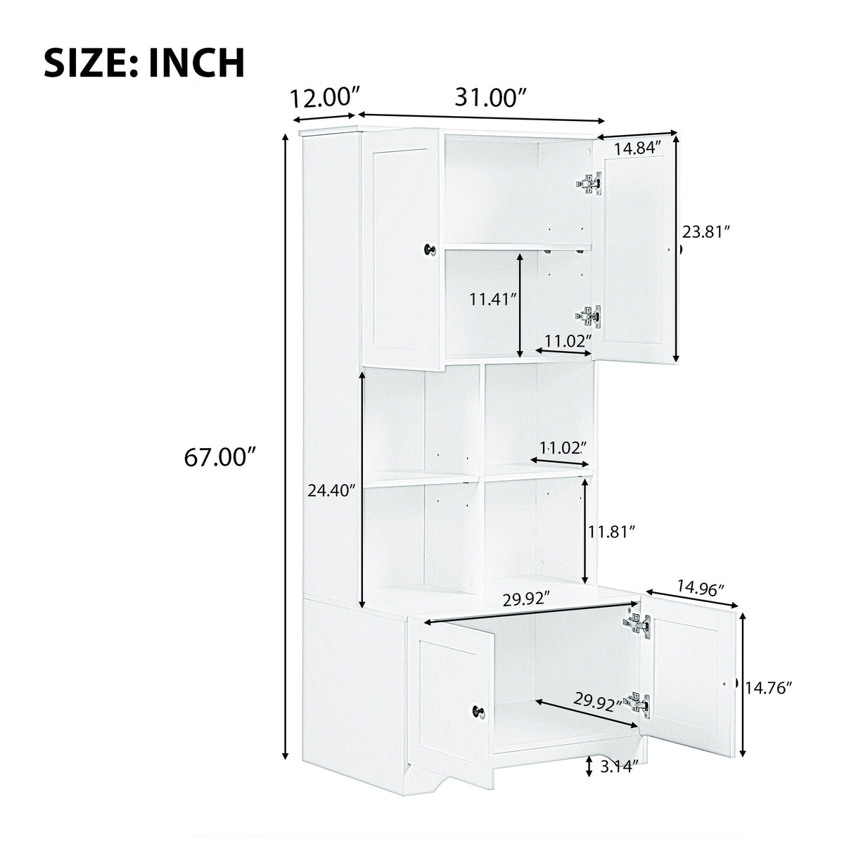 Bathroom storage cabinet, 4-door independent cabinet, adjustable shelf, open multi-layer shelf, black