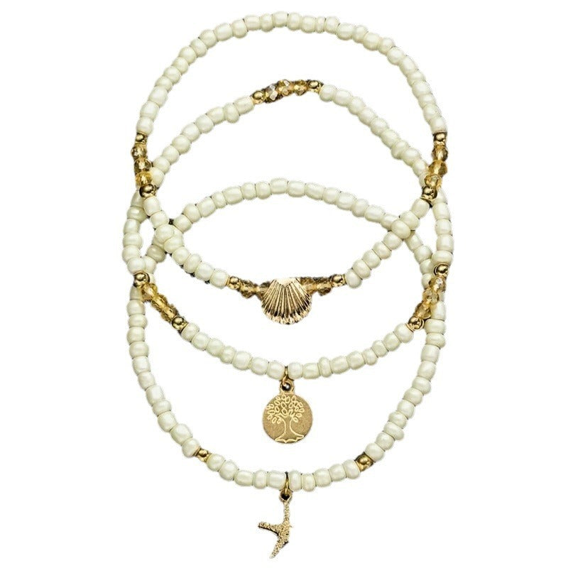 Multi-layer White Rice Bead Shell Starfish Anklet