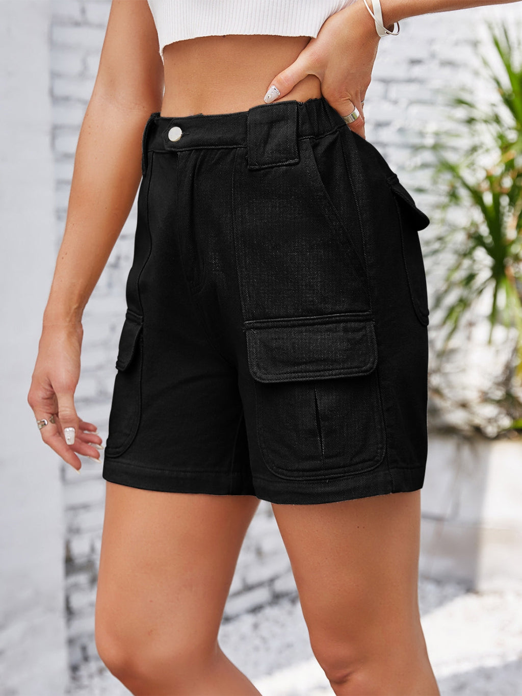 High Waist Washed Denim Shorts