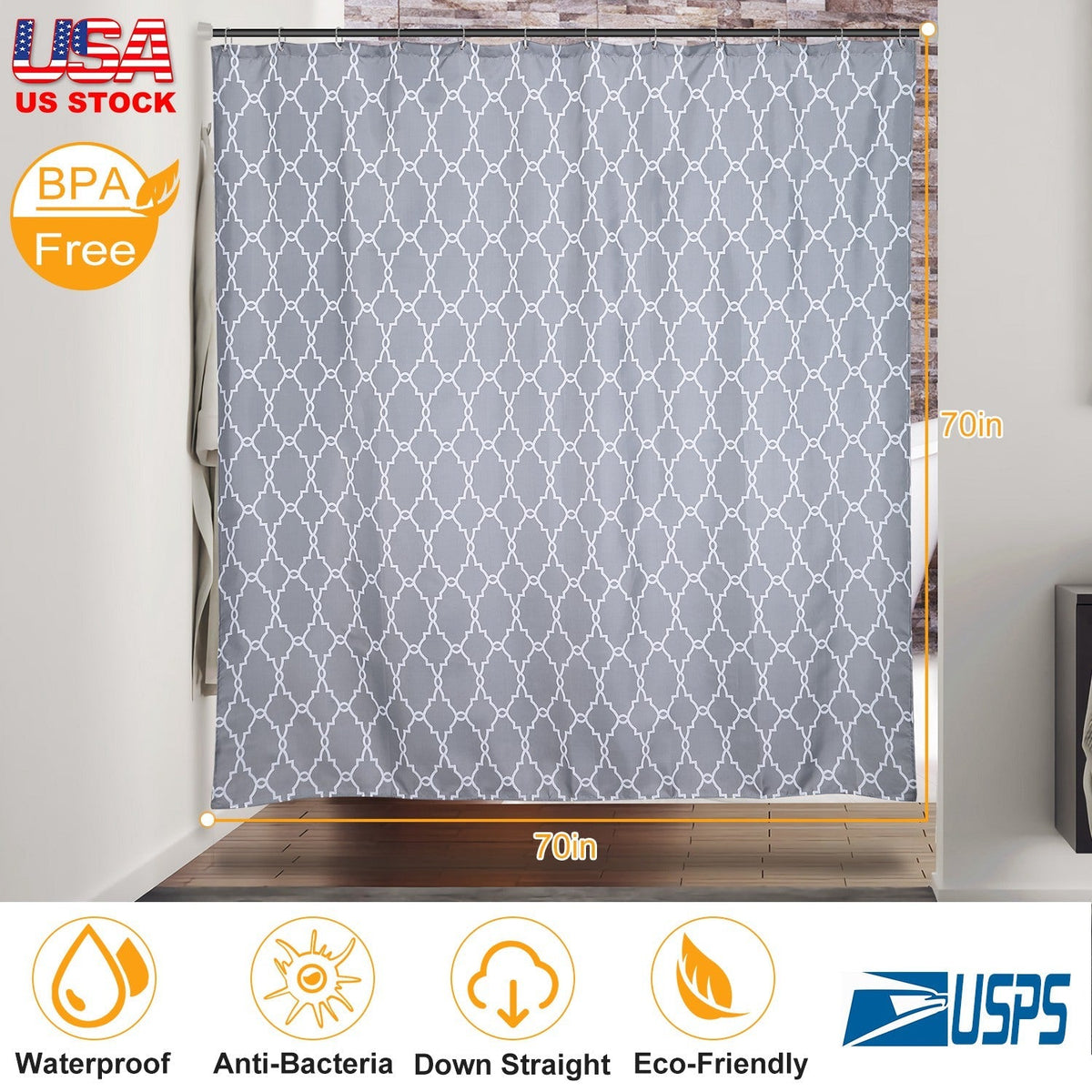 Shower Curtain Waterproof 70x70Ó Inches Bathroom Shower Drape Liner Print Polyester Fabric Bathroom Curtain w/ 12 Hooks for Bathtub Shower Stall