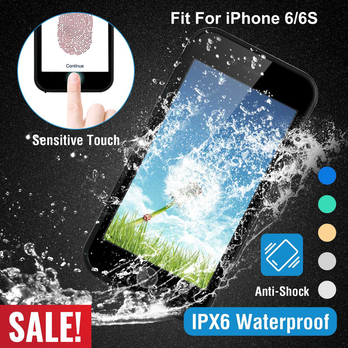 Waterproof Phone Case for iPhone6/6S IPX6 360¡ Full Sealed Phone Protective Case Shockproof Dustproof Sandproof Cover