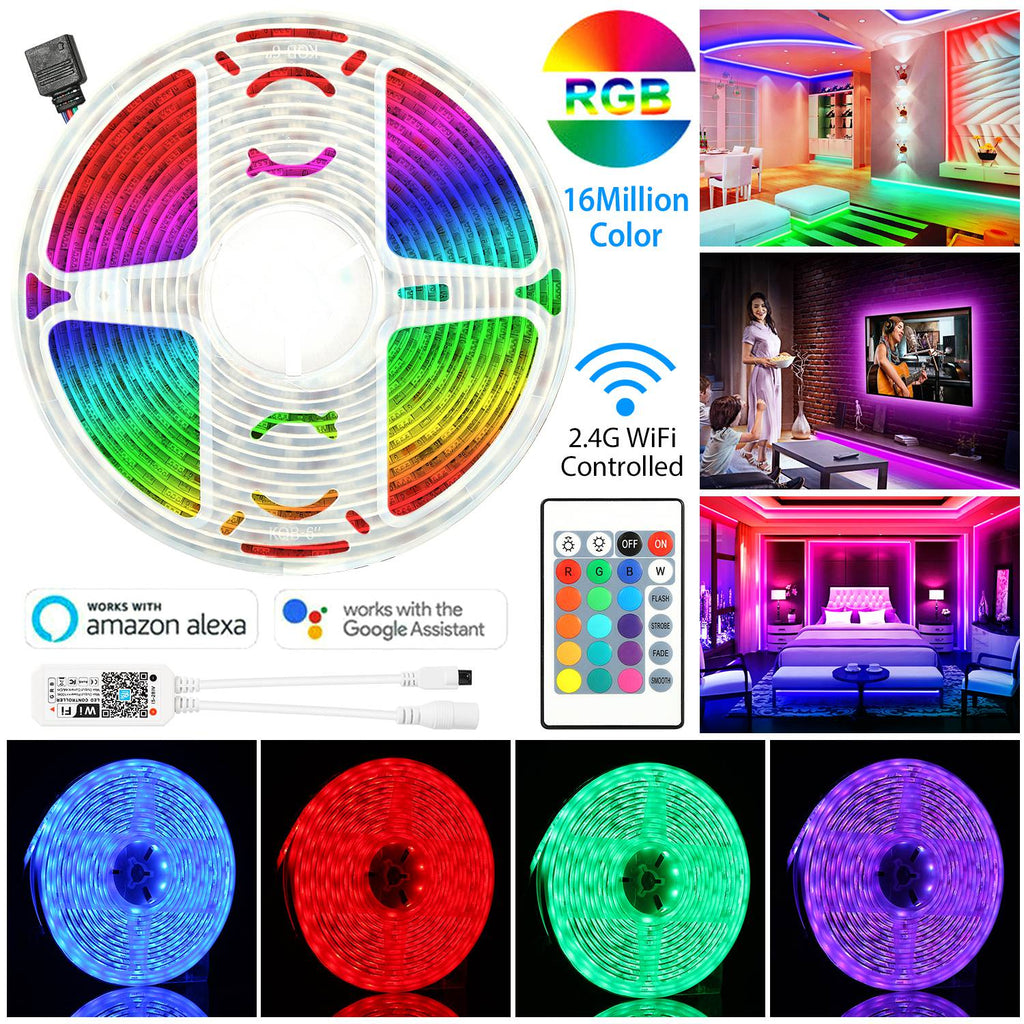 LED Strip Lights, Waterproof 16.4FT 300 LEDs SMD5050 RGB Color Changing WiFi Smart LED Light Strip Work with Alexa Google Assistant Sync with Music AP