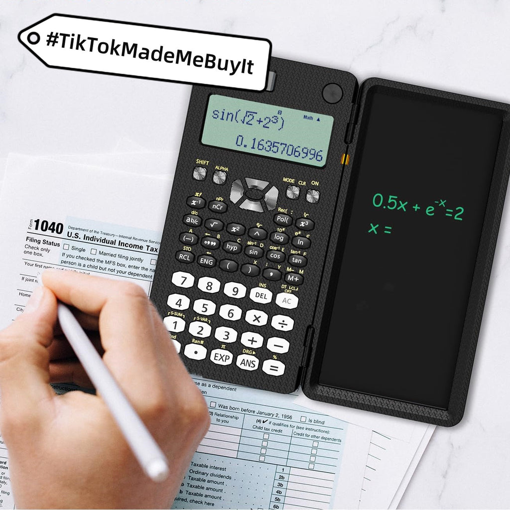 Foldable 2-in-1 Scientific Calculator and Handwriting Tablet