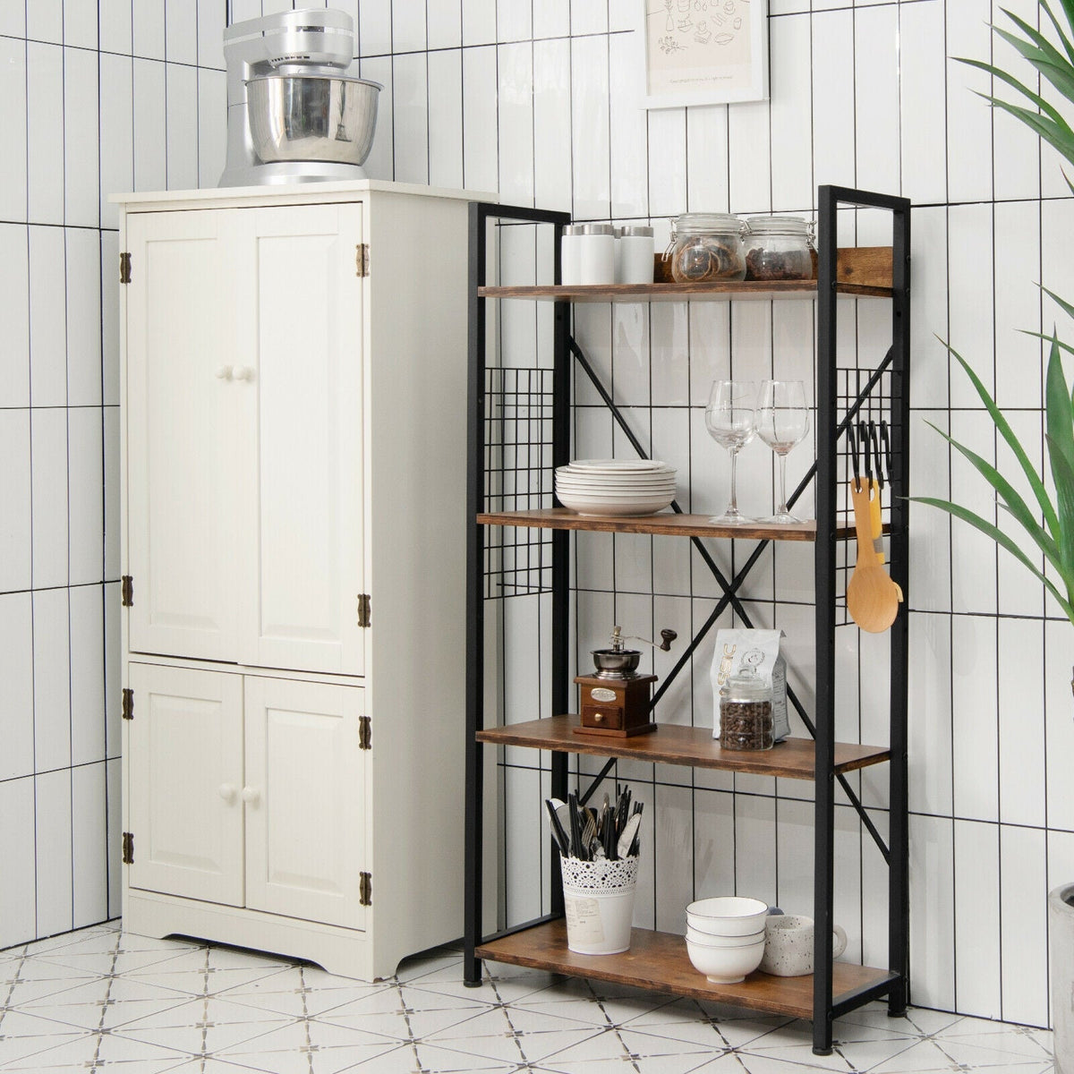 4 -Tier Industrial Open Storage Bookshelf-Coffee